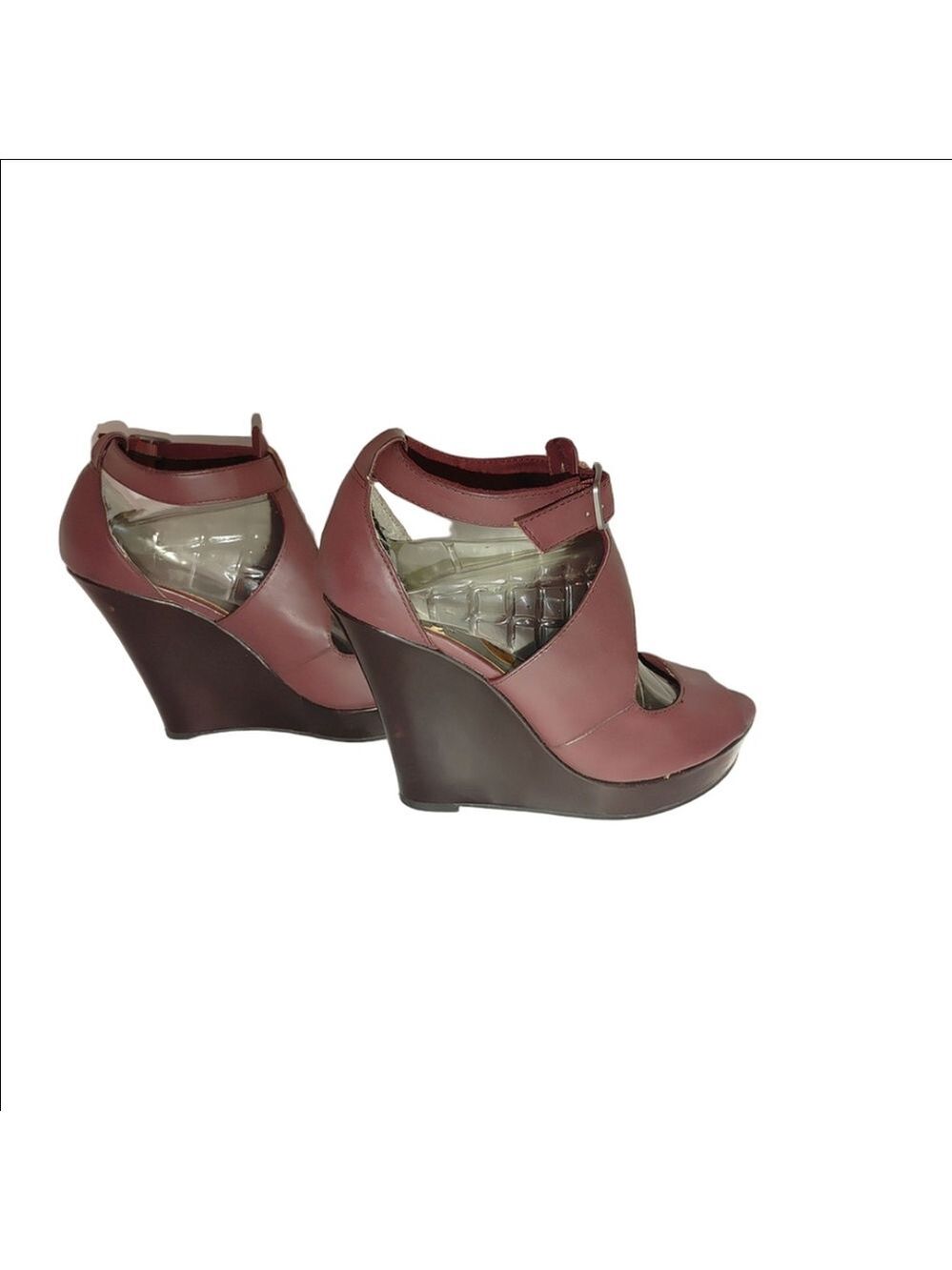 BC Footwear Leather Peep Toe Wedge Size 8